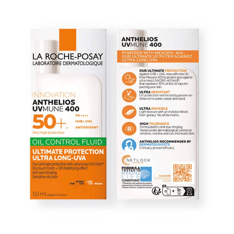 ANTHELIOS UV MUNE 400 OIL CONTROL FLUIDO FPS 50+ واقي شمس لاروش بوزي فلود سائل للتحكم في الزيت بعامل وقاية من الشمس +50
