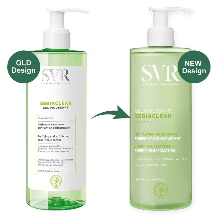 SVR Sebiaclear Gel Moussant 400 ml - Purifying Exfoliating Cleanser - Soap-Free غسول اس في ار بشرة دهنية مختلطة