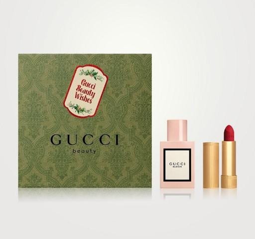 مجموعة هدايا غوتشي بلوم أو دو برفوم وأحمر الشفاه جولدي ريد غير اللامع Gucci Bloom Eau de Parfum & Goldie Red Matte Lipstick Holiday Gift Set
