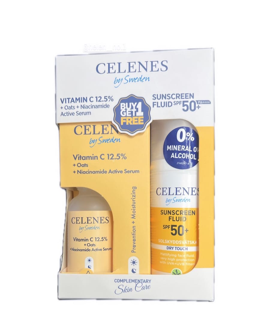 Celenes kit vitamin c 12.5% and sunscreen fluid spf50 عرض سيلينس فيتامين سي مع واقي شمس