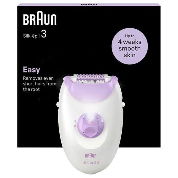 Braun Silk-Epil3 Epilator for Legs SE3000 Purple/White 8700216055161 آلة إزالة الشعر براون سيلك-إبيل 3 - ضوء ذكي - SE3-000