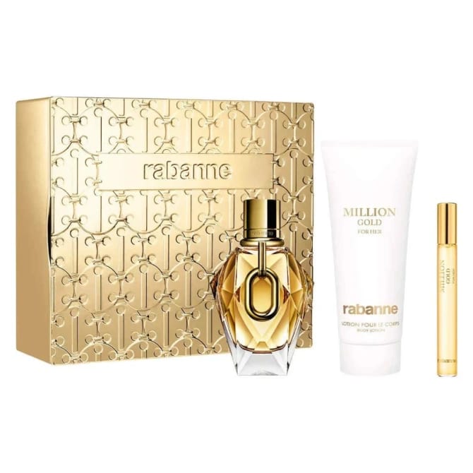 Rabanne Million Gold For Her Eau De Parfum Spray 90ml Set 3 Pieces عطر رابان مليون جولد فور هير أو دو برفوم سبراي 90 مل مجموعة 3 قطع