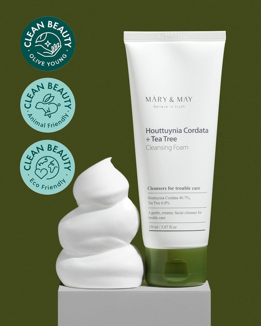 Mary&May Houttuynia Cordata + Tea Tree Cleansing Foam 5.07 Fl Oz / 150 ml غسول رغوة تنظيف ماري اند ماي هوتوينيا كورداتا + شجرة الشاي، 150 مل