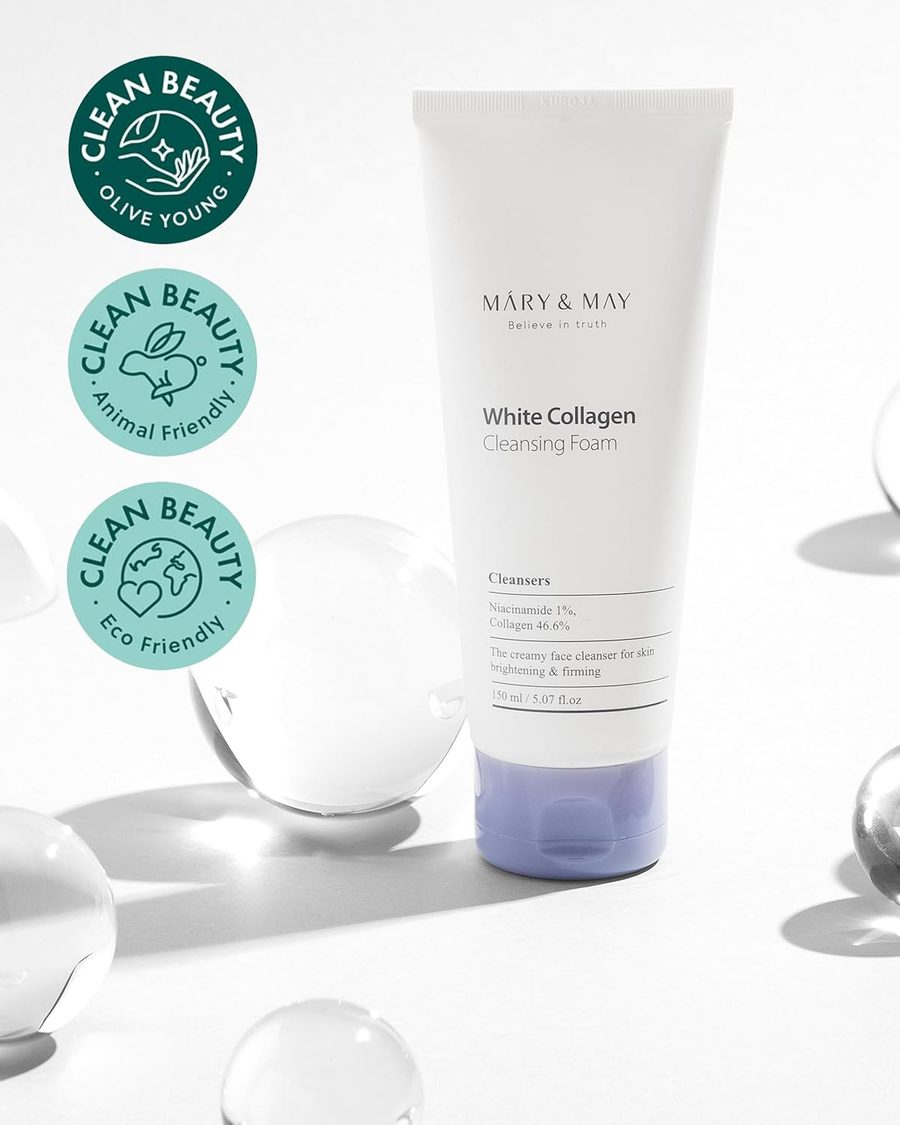 Mary&May White Collagen Cleansing Foam غسول رغوة تنظيف الكولاجين الأبيض من ماري اند ماي | الكولاجين والنياسيناميد