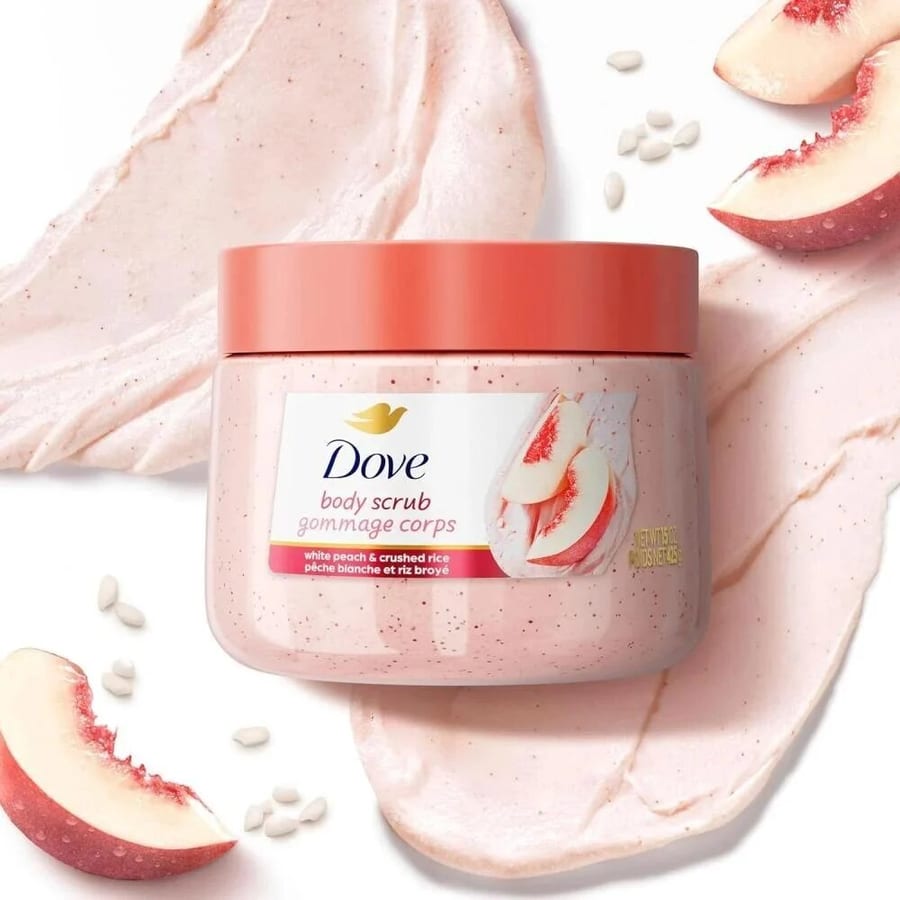 دوف مقشر الجسم بالخوخ الأبيض والأرز المطحون 425 جم Dove White Peach & Crushed Rice Body Scrub Exfoliates