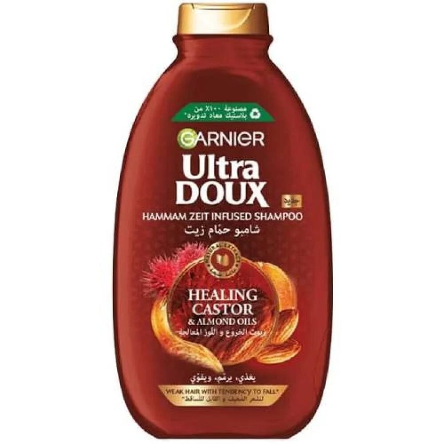 Garnier Ultra Doux Healing Castor & Almond Oil Shampoo - 400ml | غارنييه الترا دو شامبو بزيت الخروع وزيت اللوز للشعر الضعيف والقابل للتساقط - 400 مل