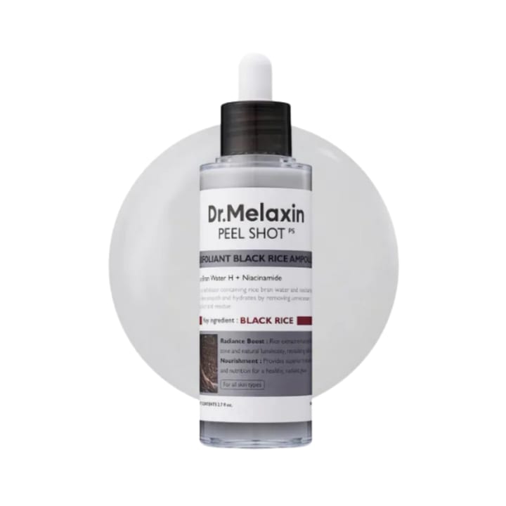 Dr. Melaxin Peel Shot Exfoliating Black Rice Ampoule - 80ml | دكتور ميلاكسين سيروم مقشر بالرز الأسود - 80 مل