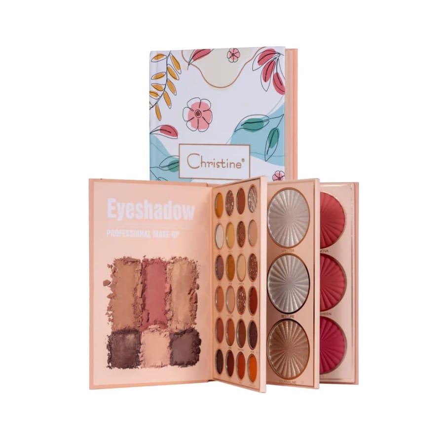 Christine 4 in 1 palette notebook eye shadow + highlighter +Contour + blush | كريستين باليت 4 في 1