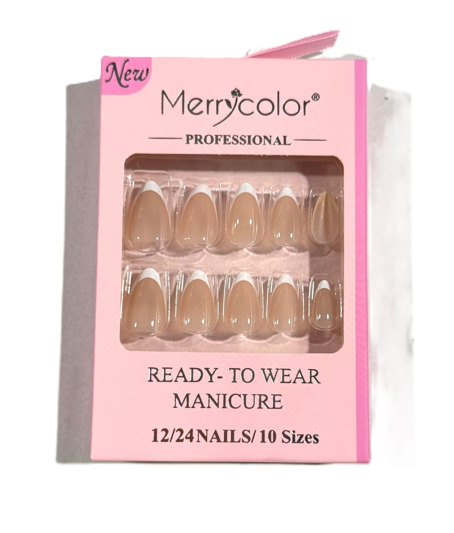 اظافر لاصقة ملونة 24 قطعة لون بيج MERRY COLOR