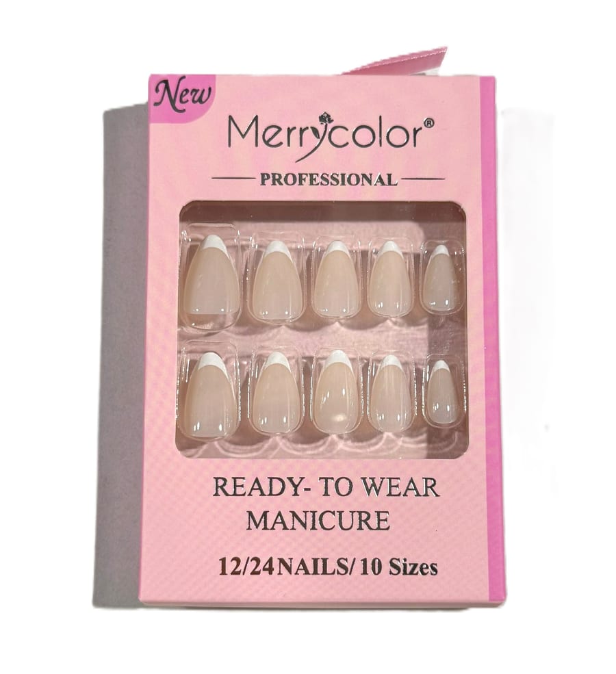 اظافر لاصقة ملونة 24 قطعة لون ابيض MERRY COLOR