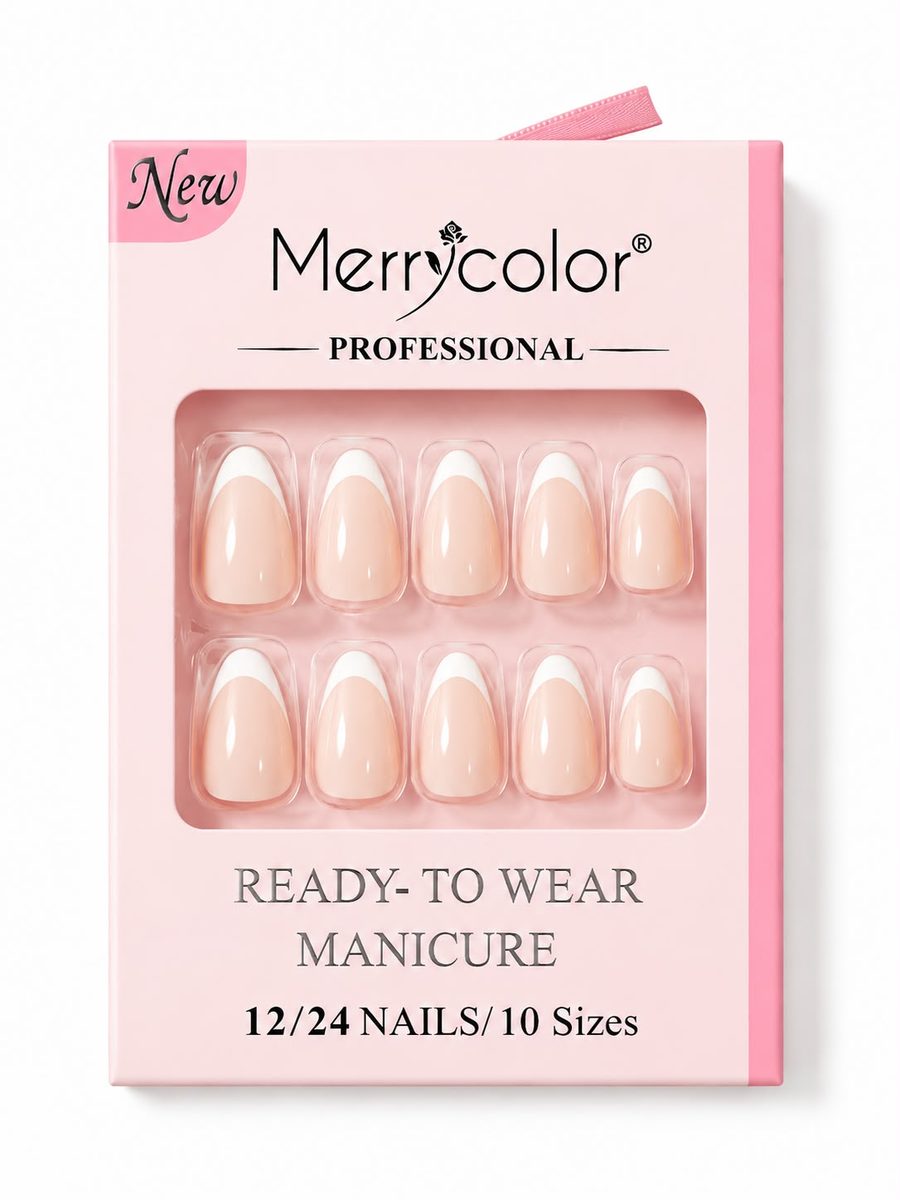 اظافر لاصقة ملونة 24 قطعة لون وردي MERRY COLOR