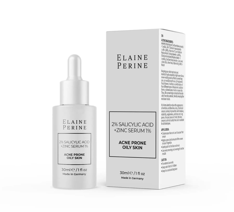 elaine perine 2% salicylic acid+1%zinc serum 30ml ايلين بيرين سيروم للبشرة المعرضة لحب الشباب والدهنية، يحتوي على 2% حمض الساليسيليك و1% زنك