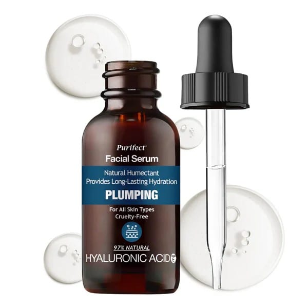 Purifec Hyaluronic Acid 100 Advanced Facial Serum بيوريفكت سيروم الوجه المتطور بحمض الهيالورونيك 100 مع زيت فيتامين هـ، سيروم مرطب ومُضاد للشيخوخة، يُرطب ويُرمم البشرة، 30 مل