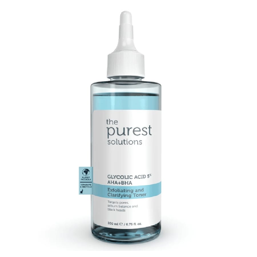 تونر ذا بيورست سوليوشنز مقشر ومنقي بحمض الجليكوليك 5% (AHA + BHA) - 200 مل | The Purest Solutions Exfoliating and Clarifying Toner 5% Glycolic Acid (AHA + BHA) - 200ml