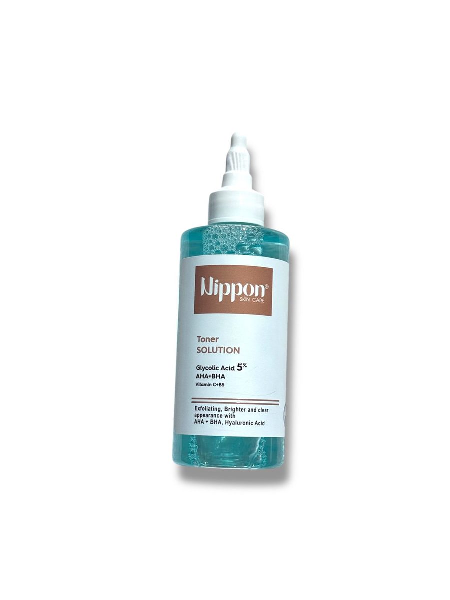 nippon facial toner clycolic 5% AHA+BHA vitamin c+B5 نيبون تونر مقشر كلايكولك للبشرة 200 مل