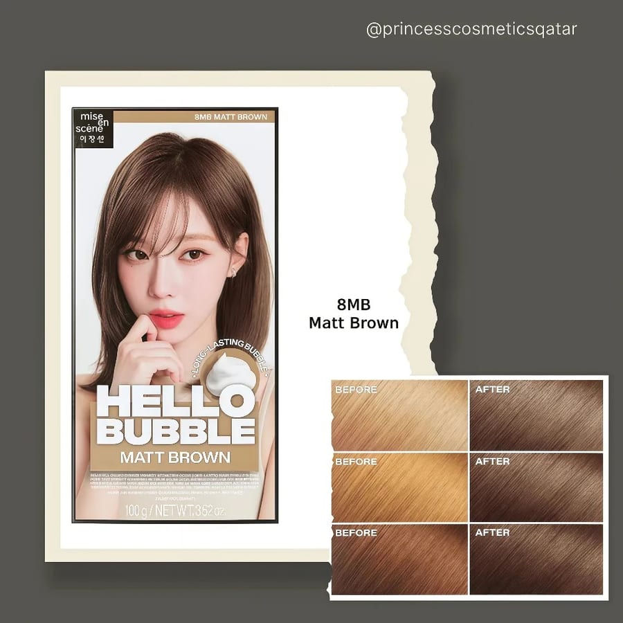 MISE EN SCENE Hello Bubble Hairdye #8mb Matt Brown ميز أون سين: صبغة شعر هيلو بابل رقم 8mb ، لون بني مطفي