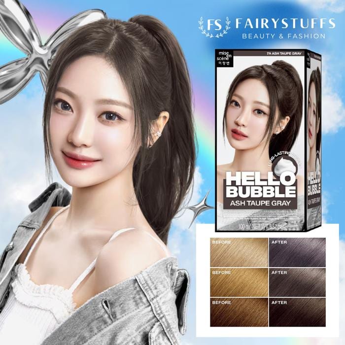 صبغة شعر هيلو بابل الرغوية الكريمية الفقاعية، لون 7A رمادي رمادي فاتح [MISE EN SCENE] Hello Bubble Foamy Creamy Bubble Hair Dye Color 7A ASH TAUPE GREY