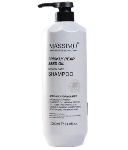massimo professional prickly seed oil keratin care shampoo ماسيمو بروفيشنال شامبو لتغذية وترطيب الشعر بزيت بذور التين الشوكي والكرياتين 1000 مل