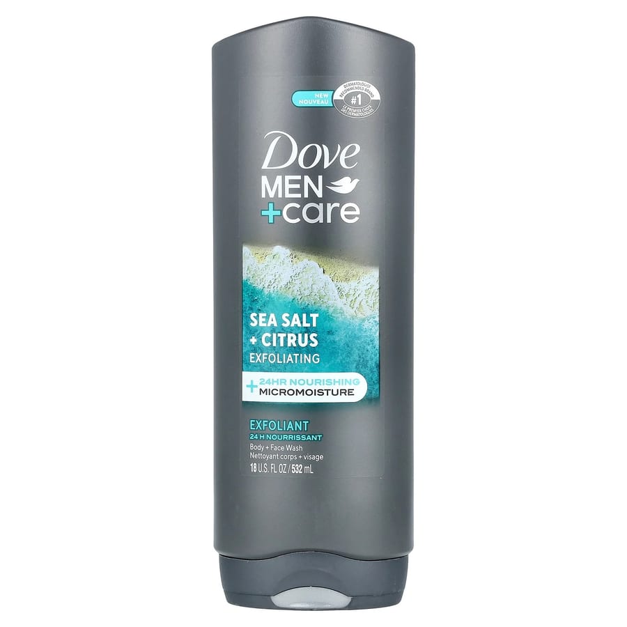 Dove Men+Care Exfoliating Body & Face Wash Sea Salt + Citrus, 18 oz غسول دوف للرجال المقشر للجسم والوجه برائحة ملح البحر والحمضيات، 18 أونصة