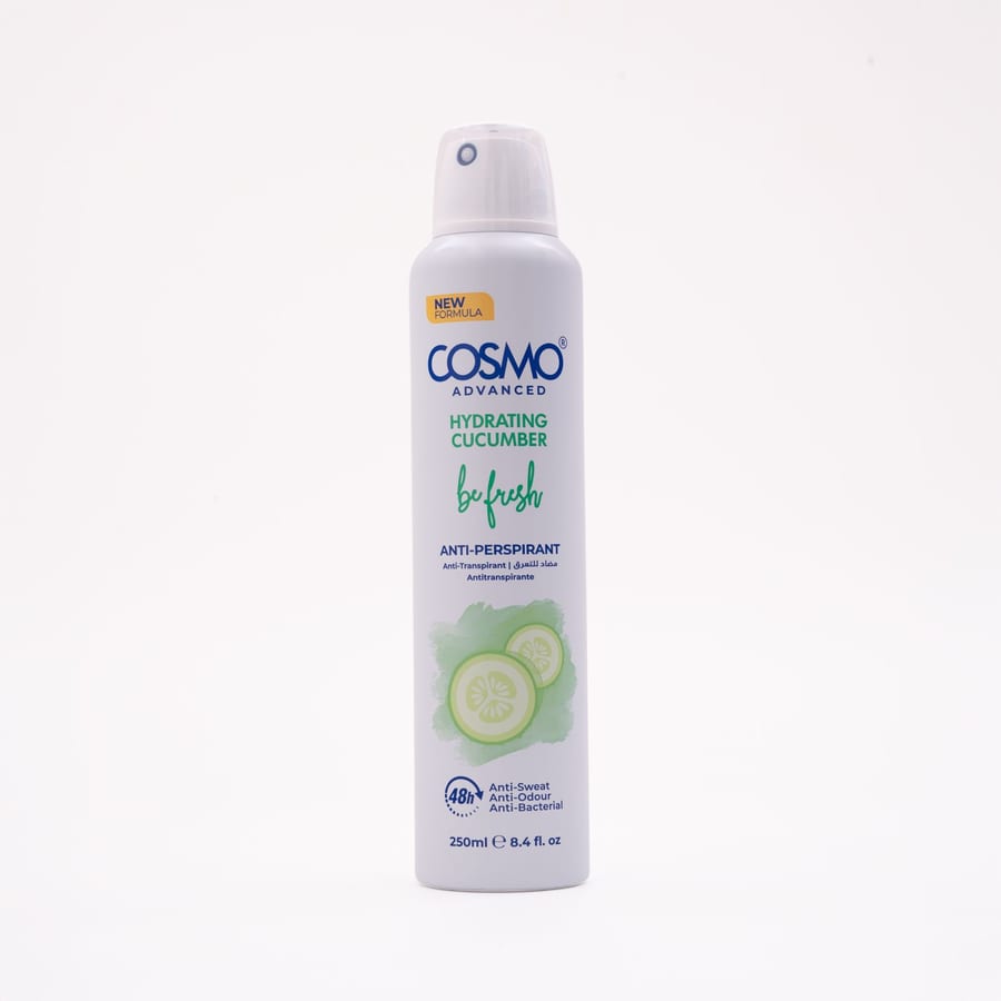 COSMO ADVANCED HYDRATING CUCUMBER BE FRESH ANTI-PERSPIRANT 250ml كوزمو رذاذ مزيل للتعرق برائحة الخيار 250 مل