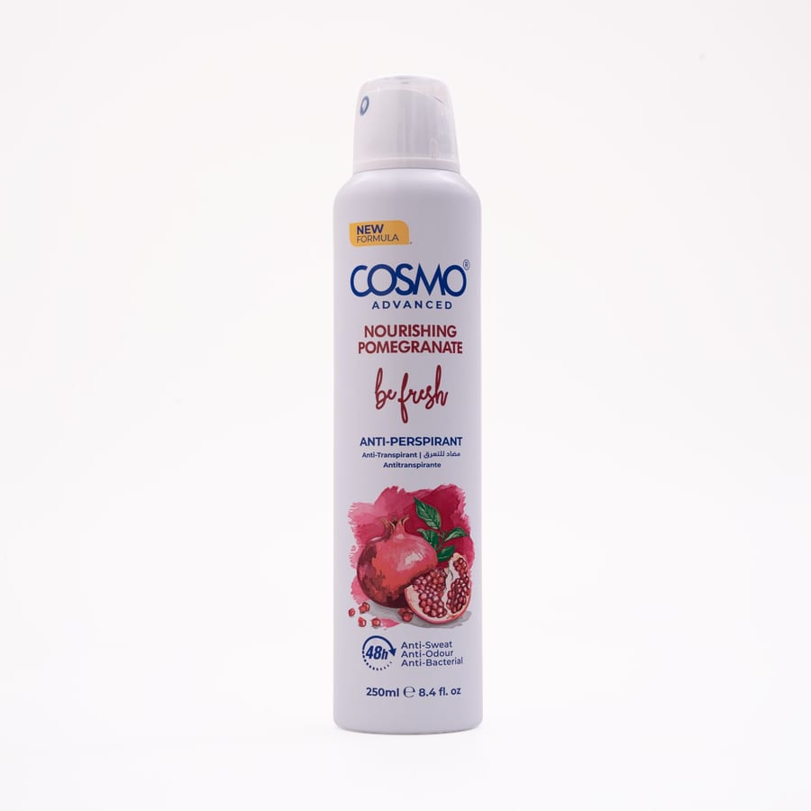 COSMO ADVANCED NOURISHING POMEGRANATE BE FRESH ANTI-PERSIPIRANT 250ml كوزمو رذاذ مزيل تعرق برائحة الرمان 250 مل
