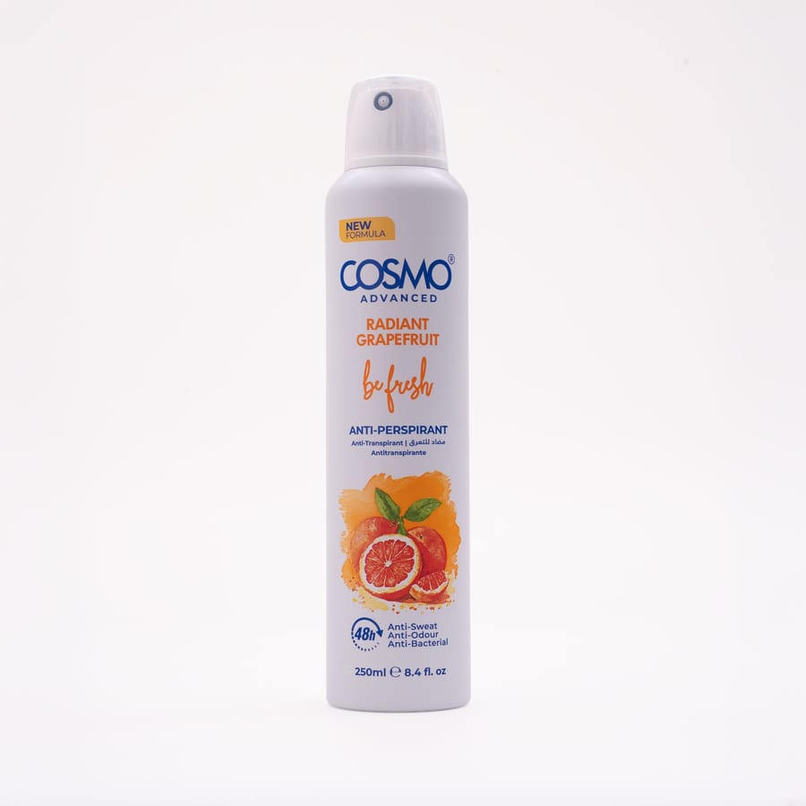COSMO ADVANCED RADIANT GRAPEFRUIT BE FRESH ANTI-PERSPIRANT SPRAY 250ml كوزمو رذاذ مزيل تعرق برائحة البرتقال 250 مل