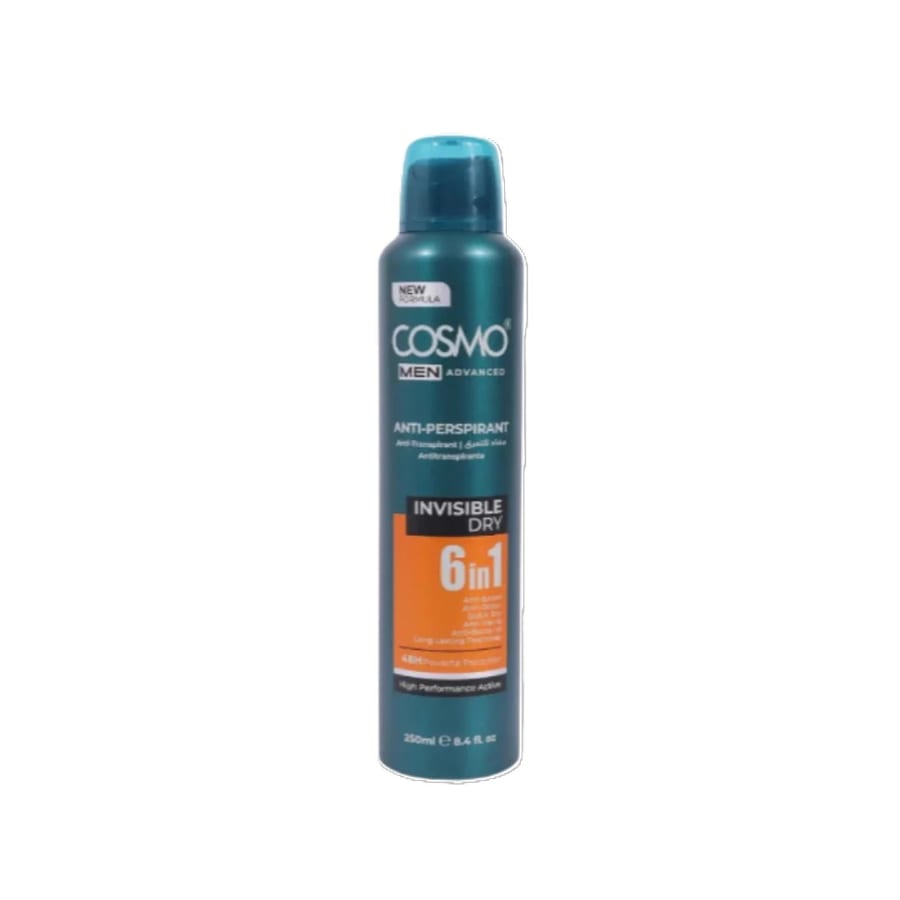 COSMO Invisible Dry 6 In 1 Anti-Perspirant Deodorant كوزمو بخاخ مزيل تعرق للرجال 6 في 1 - 250 مل