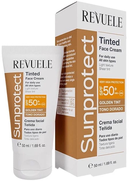 Revuele Sunprotect Golden Tone Face Tint Cream SPF 50 50 ml كريم ريفويل واقي شمس جولدن تون للوجه بعامل حماية من الشمس 50، 50 مل