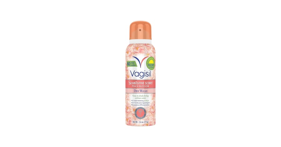Sensitive Sensitive Women's Vagisil Deodorant Spray, Gynecologist Tested, Paraben Free, Peach Blossom - فاجيسيل بخاخ مزيل العرق للنساء من سينتسيتيف سينتس، خال من البارابين 73 غم