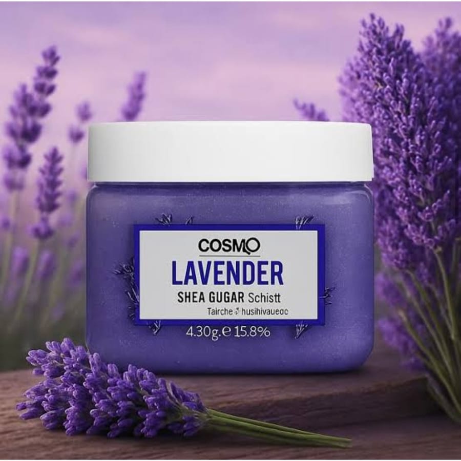 Cosmo Shea Butter Sugar Body Scrub Lavender 450g مقشر الجسم بزبدة الشيا والسكر من كوزمو برائحة اللافندر 450 غرام