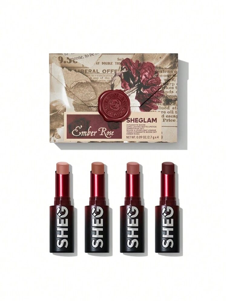 شيغلام أحمر شفاه غير لامع يدوم طويلاً (مجموعة EMBER ROSE)--SHEGLAM DYNAMATTE BOOM LONG-LASTING MATTE LIPSTICK (EMBER ROSE SET)
