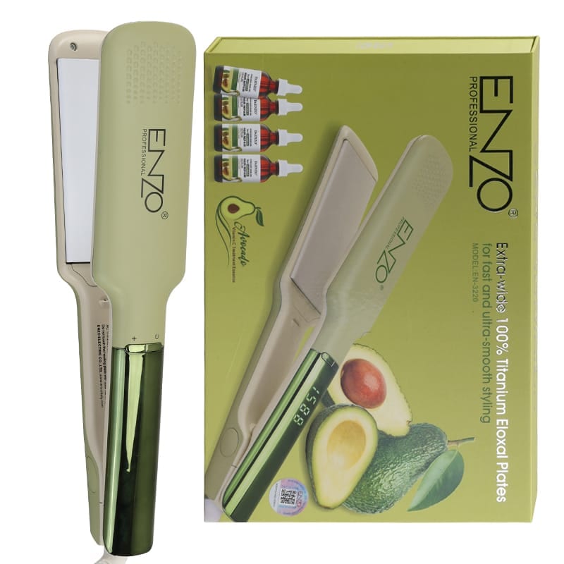 كاوية شعر انزو مع 4 امبول سيروم للشعر Enzo EN-3220 Professional Extra-wide 100 % titanium plate