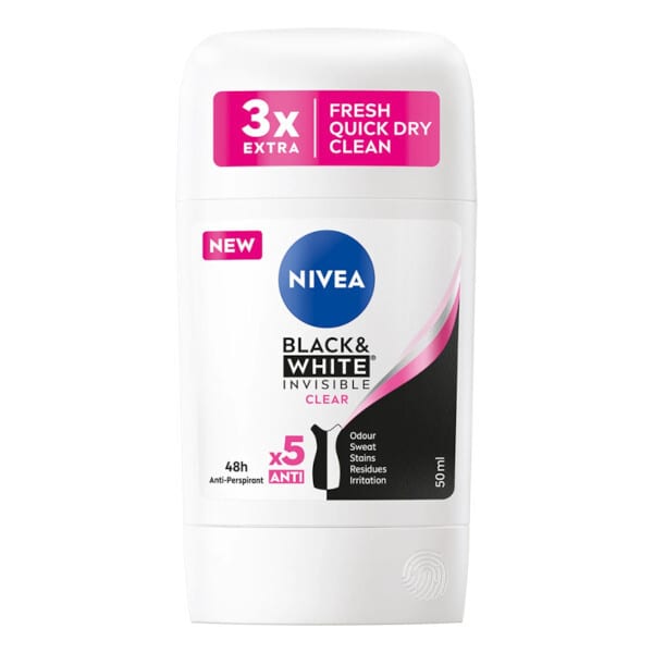 مزيل عرق ستك 48 ساعة بلاك اند وايت انفزبل كلير 50 مل Nivea Deo Stick Black & White Clear Female 50ml