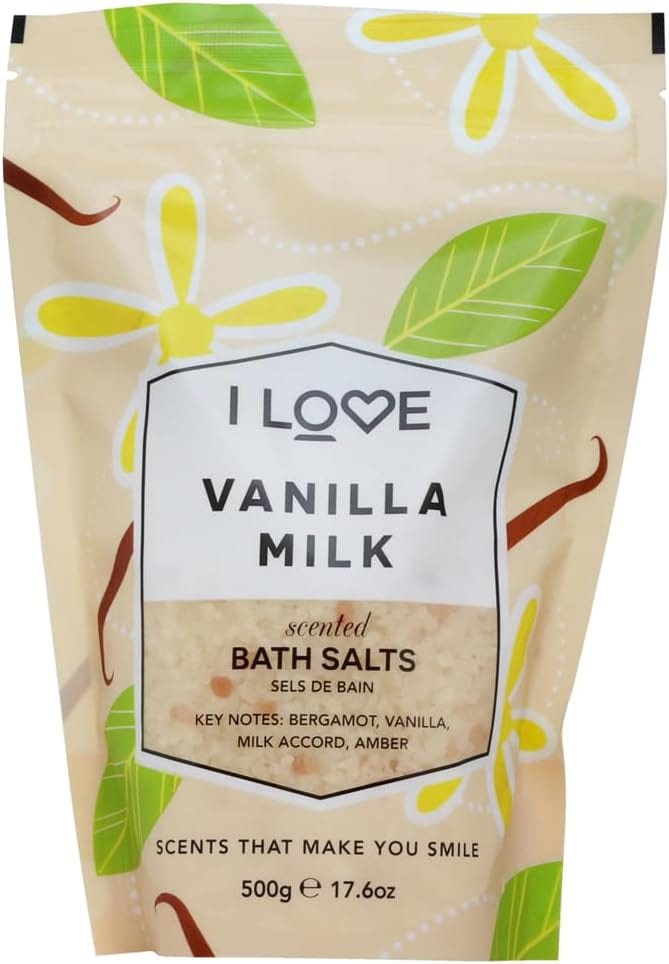 I Love Vanilla Milk Scented Bath Salts 500g - أملاح استحمام برائحة حليب الفانيليا، 500 غرام