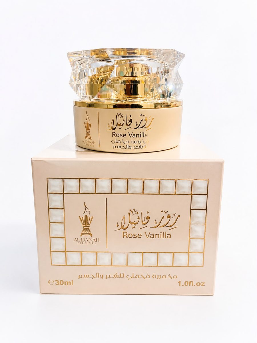 ALDANAH Rose Vanilla perfumes 30 ml الدانة روز فانيلا مخمرية مخملي للشعر والجسم
