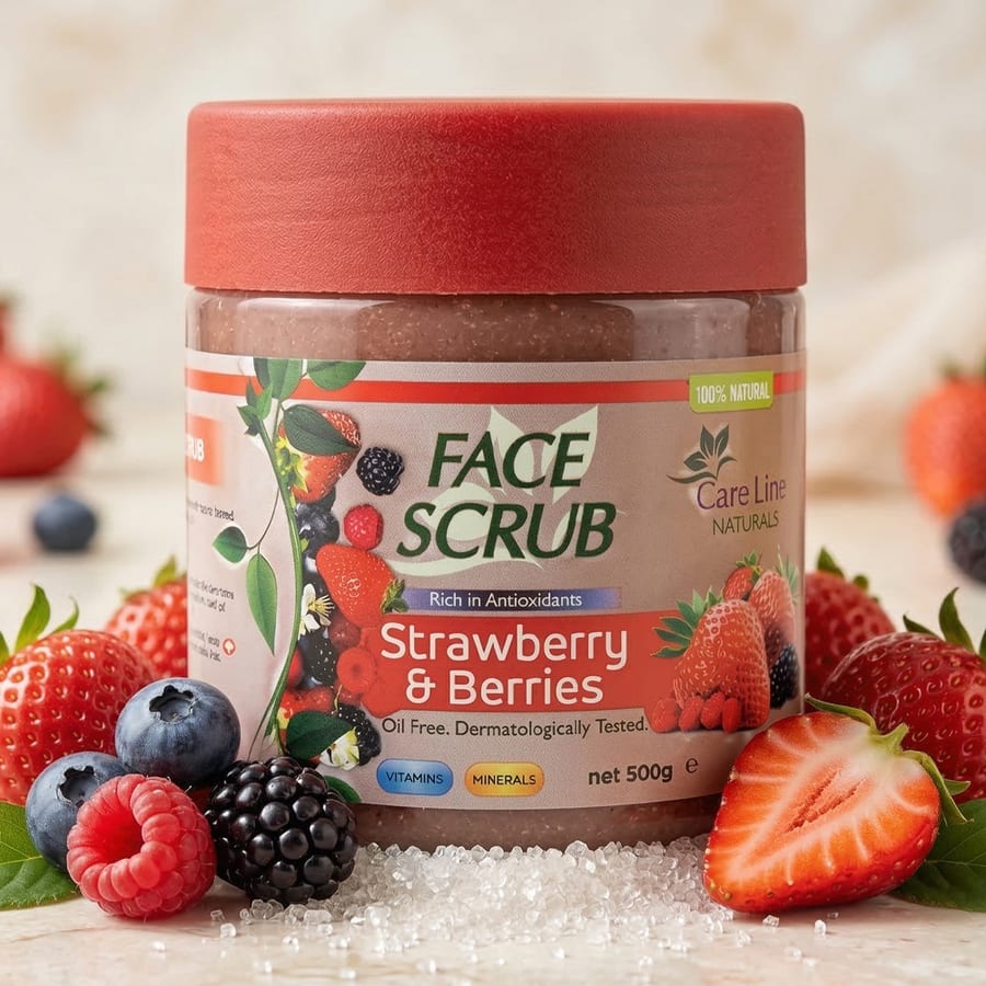 care line naturals strawberry & berries face scrub 500 g - مقشر وجة بالفراولة والتوت من كير لاين