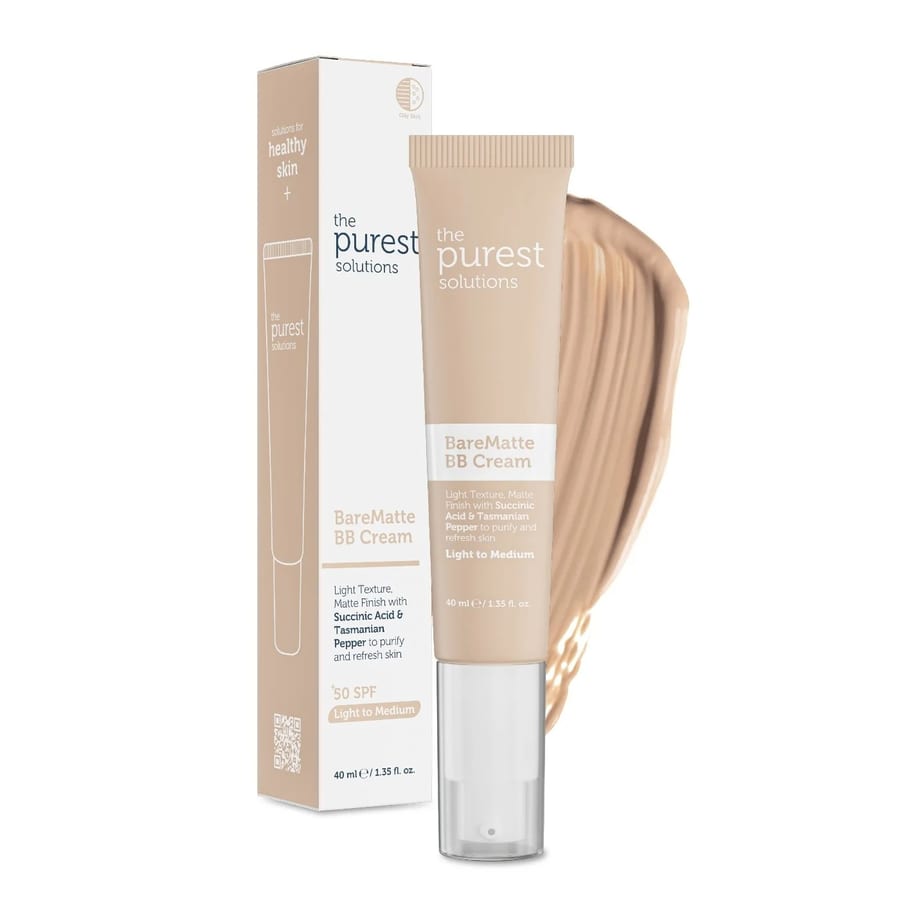 The Purest Solutions Mattifying BB Cream SPF 50+ 40 ml for Oily and Combination Skin – Light-Medium Tone - كريم بي بي ماتيفاينج من ذا بيوريست سوليوشنز بعامل حماية من الشمس 50+، 40 مل، للبشرة الدهنية والمختلطة - لون فاتح إلى متوسط