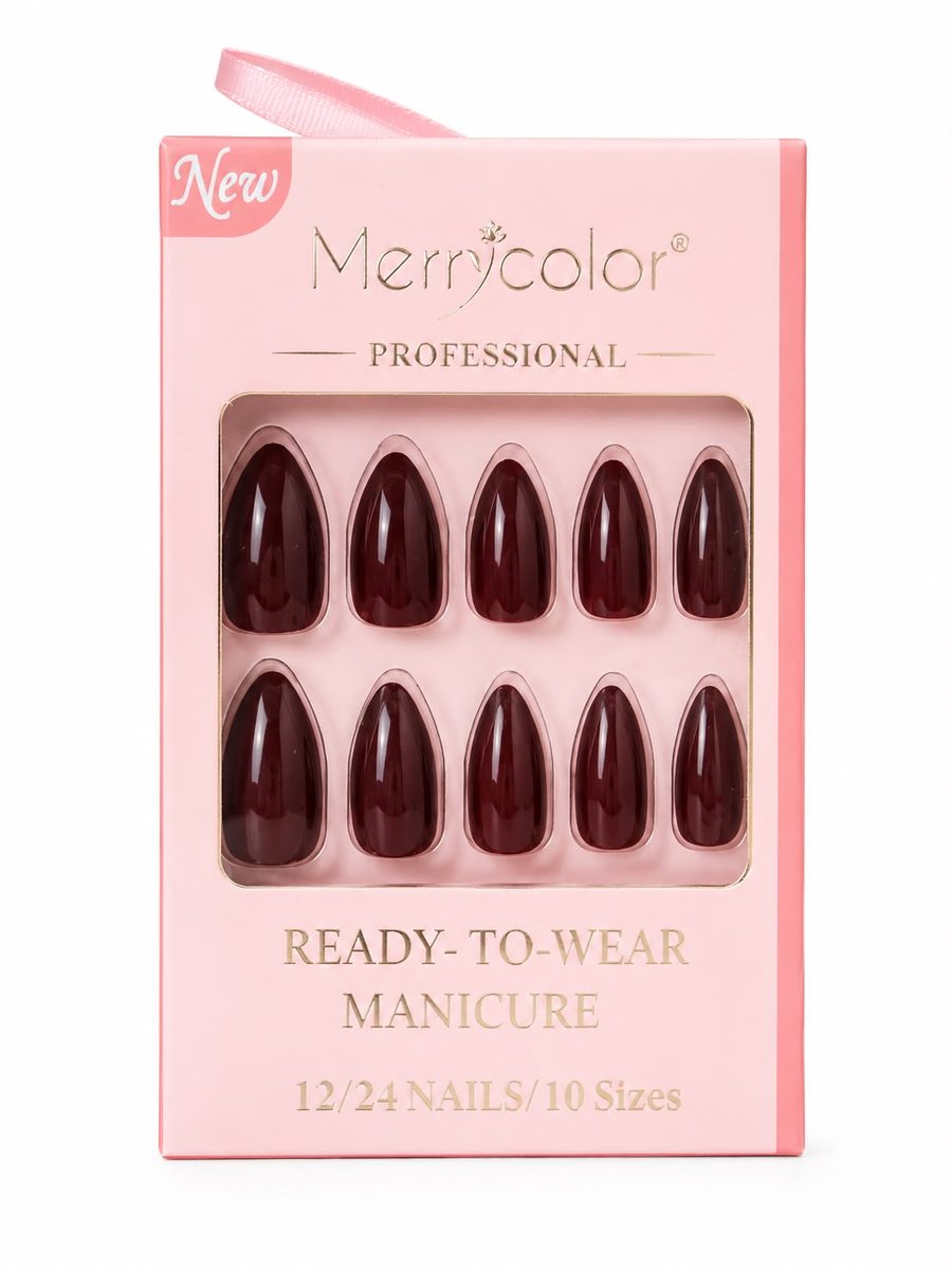 merrycolor nails - اظافر ملونة احمر غامق