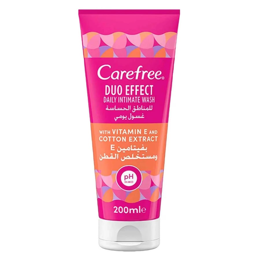 CAREFREE Duo Effect Daily Intimate Wash with Vitamin E 200 ml - كير فري غسول للمناطق الحساسة بفيتامين E ومستخلص القطن