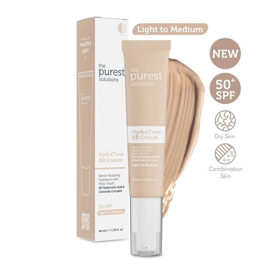 The Purest Solutions Intense Moisturizing BB Cream SPF 50+ for Dry and Combination Skin 40 ml - Light-Medium Tone - كريم بي بي المرطب المكثف بعامل حماية من الشمس 50+ للبشرة الجافة والمختلطة، 40 مل - لون فاتح إلى متوسط 8684990000022