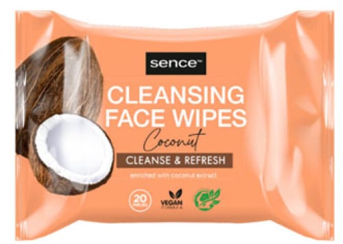 Coconut Facial Cleansing Wipes Vegan, Wet Wipes for Gentle Face Cleansing & Face Care, Make-Up Wipes for Makeup - Sence Beauty and Cosmetics (6 × 20 Pieces)