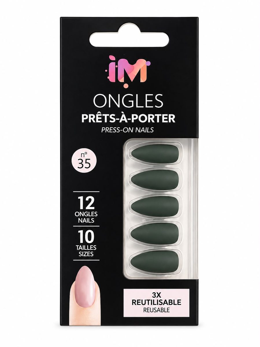 iM nails - اظافر مدببة لون اخضر غامق مات