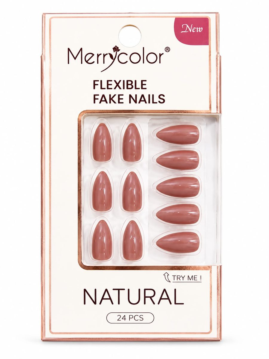 merrycolor natural nails - اظافر طبيعية ملونة لون نود غامق