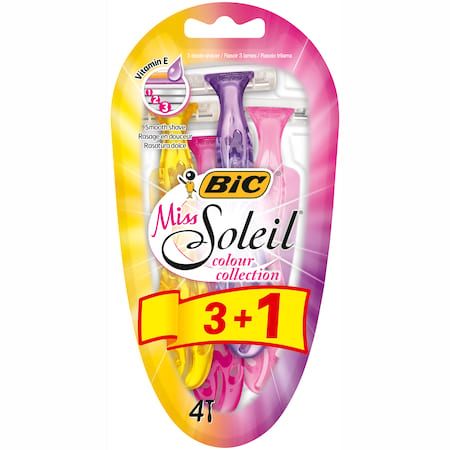 مجموعة من 4 شفرات حلاقة من مجموعة BIC Miss Soleil Colour Collection، للنساء