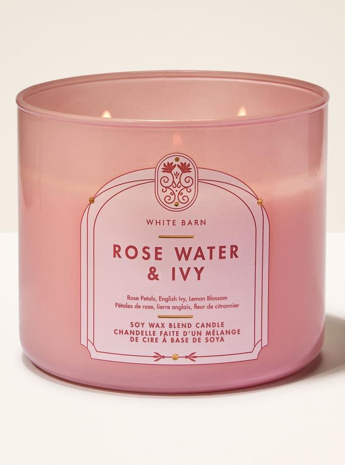 شمعة بثلاث فتائل BATH & BODY WORKS ROSE WATER & IVY CANDL 411G