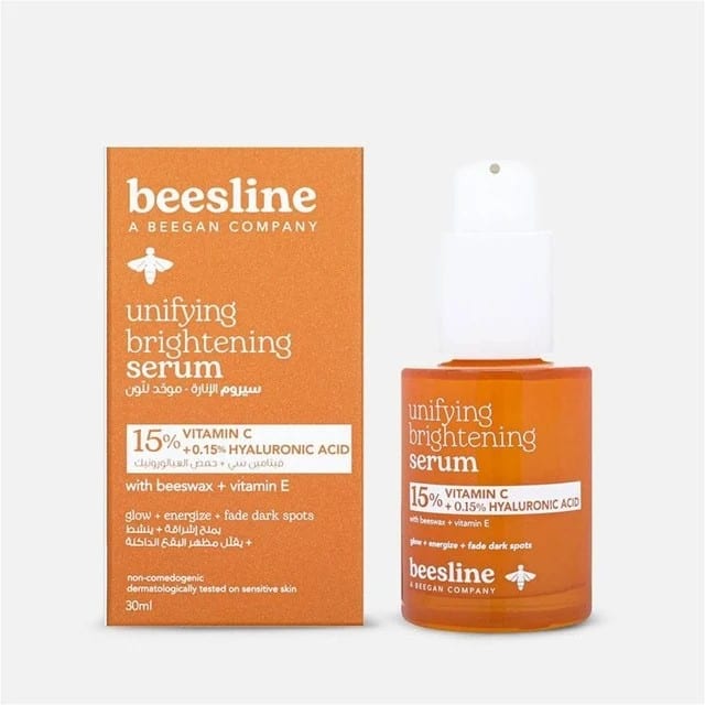 Beesline Unifying Brightening Serum -15% Vitamin C + 0.15% Hyaluronic Acid - 30ml | بيزلين سيروم موحد و مفتح للبشرة بالفيتامين سي 15% و الهيالورونيك اسيد 0.15% - 30 مل