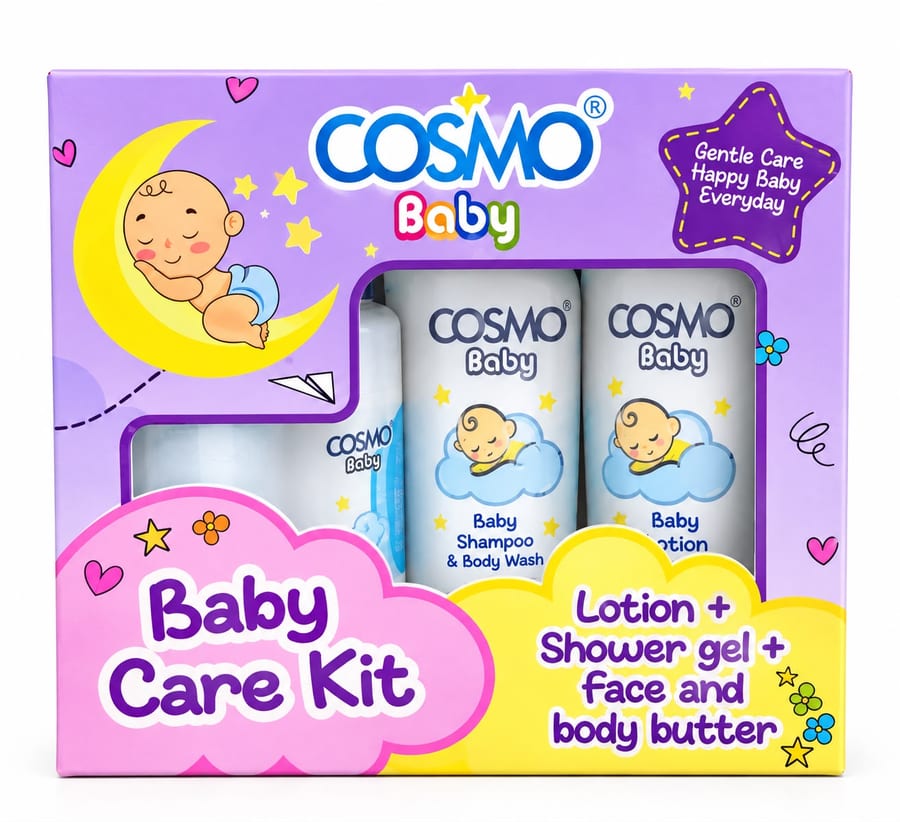 COSMO BABY CARE KIT (LOTION + SHOWER GEL + FACE AND BODY BUTTER) كوزمو بكج استحمام متكامل للعناية بالطفل baby cloud