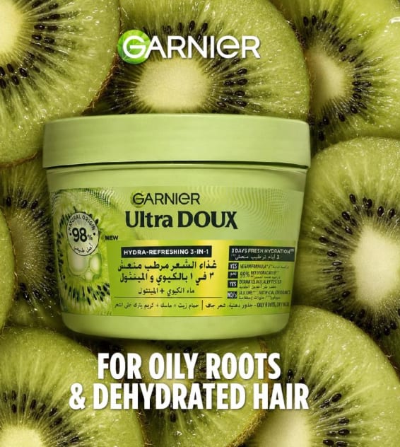 Garnier Ultra Doux 3-in-1 Hair Food with Kiwi and Menthol Refreshing and Moisturizing – 390ml - غذاء الشعر ألترا دوكس 3 في 1 بالكيوي والمنثول المنعش والمرطب من غارنييه
