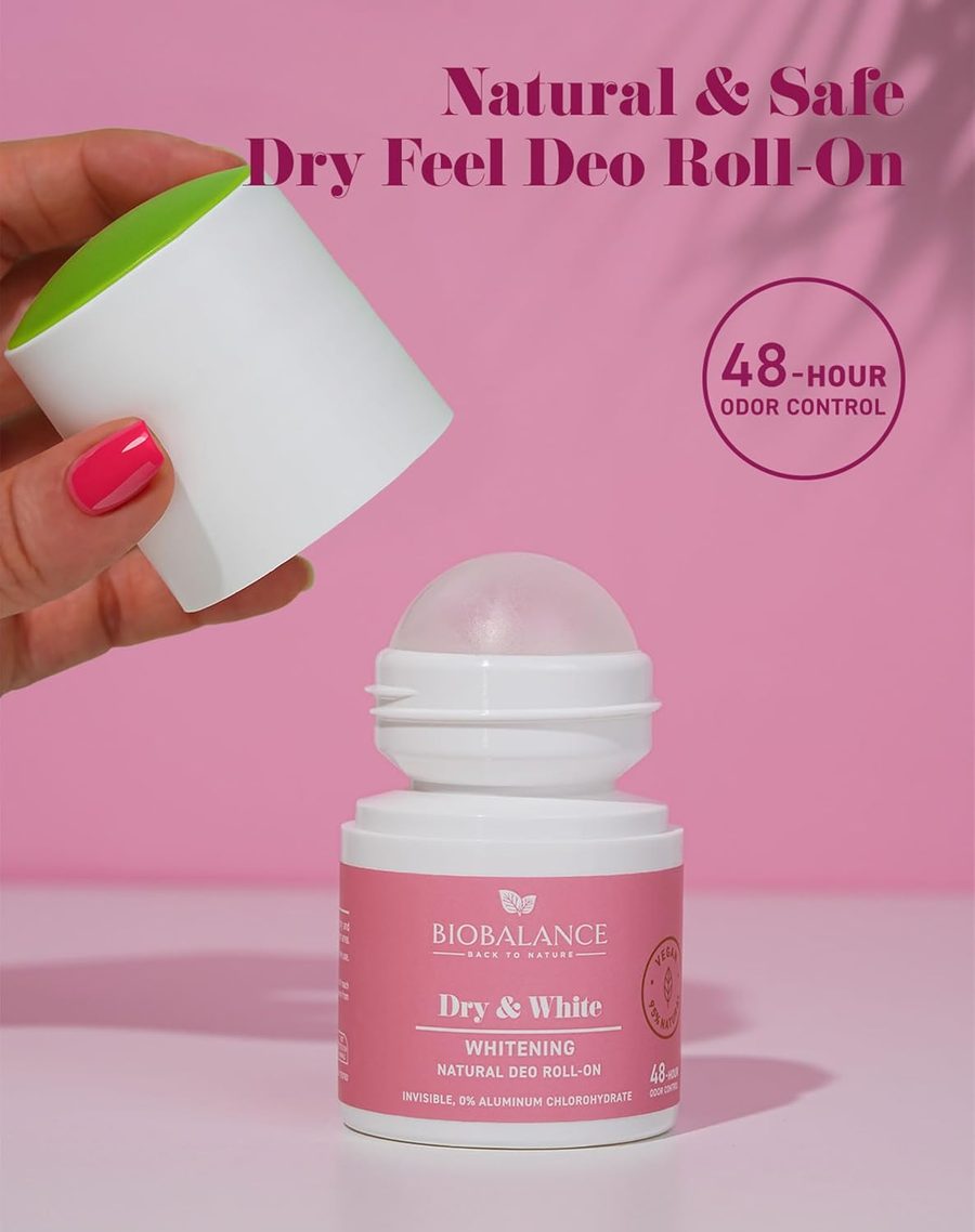 Bio Balance Dry & White Whitening Natural Deodorant Roll On - 50ml | بايو بالانس رول أون طبيعي مضيء - 50مل