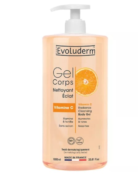 Evoluderm - Radiance Cleansing Shower Gel with Vitamin C 1000ml - إيفولوديرم - جل استحمام منظف ومُشعّ للبشرة مع فيتامين سي - 1 لتر